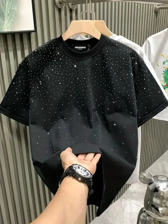 New Luxury Men's T-shirt Hot Diamond Printed Half Sleeve Fashion Round Neck Casual Summer High-end Men Tops T Shirts - Image 4