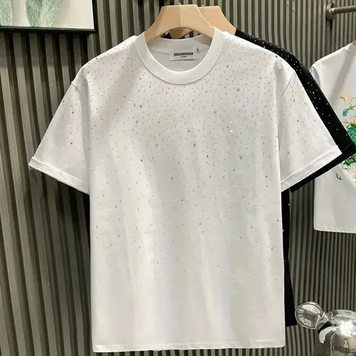 New Luxury Men's T-shirt Hot Diamond Printed Half Sleeve Fashion Round Neck Casual Summer High-end Men Tops T Shirts - Image 2