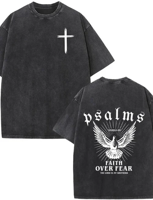 Christian Jesus Faith Over Fear Bible Verse Washed T-shirts Men Women Fashion Vintage Oversized T Shirts Harajuku Cotton T-shirt