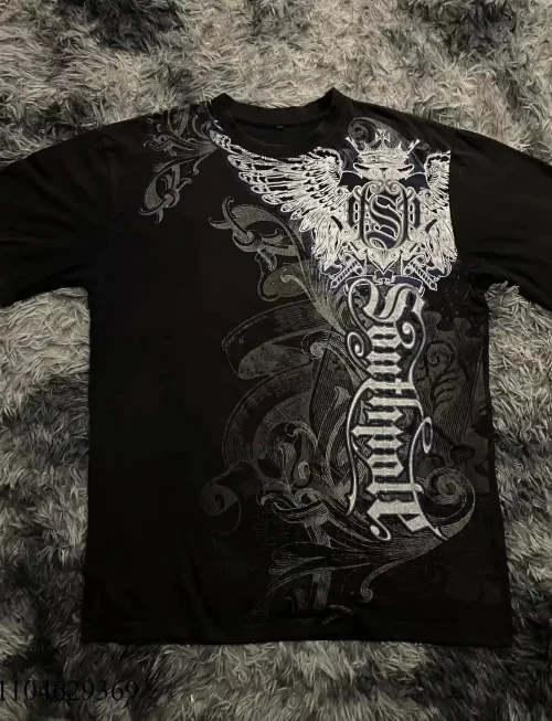 Classic Y2K Gothic Style T-shirt Print Oversized T Shirt High Street Shirts Gothic Round Neck Cotton Tops New Mens Women T Shirt