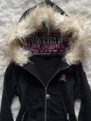 Y2K Black Fur Collar Zipper Sweatshirt Hoodie Sexy Women Sweatshirt Harajuku Goth Letter Graphic Print Slim Coat Winter Clothes