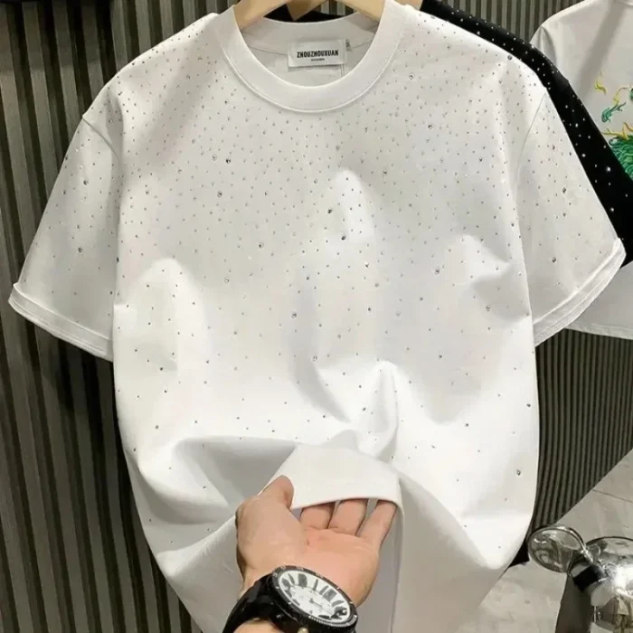 New Luxury Men's T-shirt Hot Diamond Printed Half Sleeve Fashion Round Neck Casual Summer High-end Men Tops T Shirts - Image 3