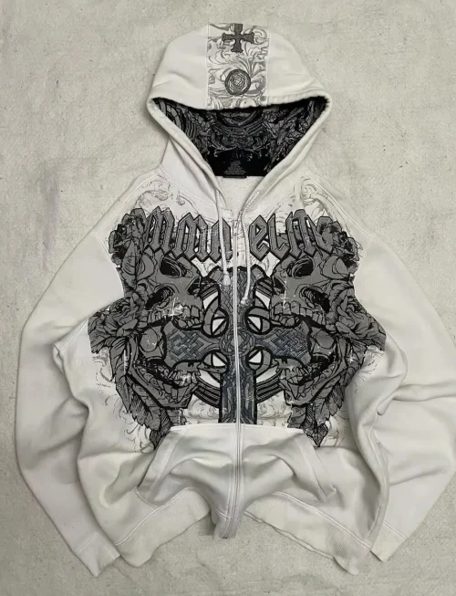 American Y2K New Hip Hop Trend Zipper Hoodie Women Street Casual Loose Joker Vintage Sweatshirt Unisex Fleece Padded Warm Hoodie