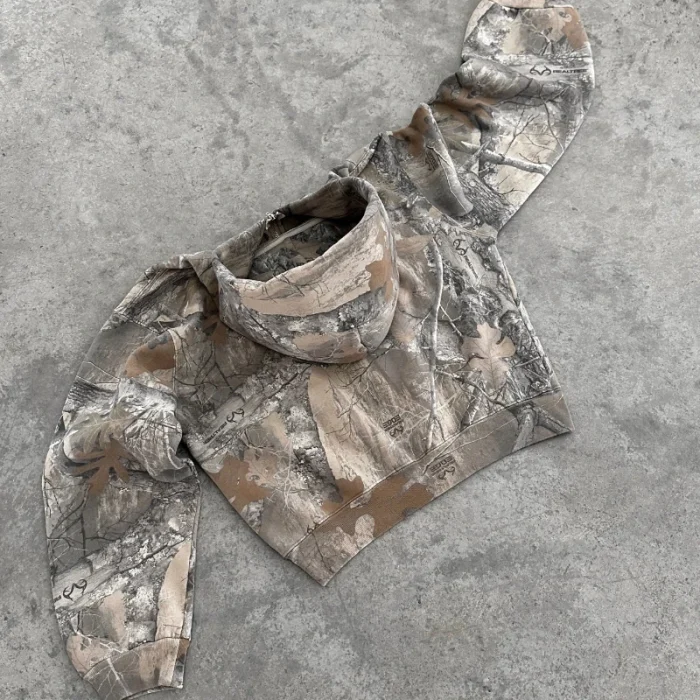 Y2K Retro zip up Hoodie Men Camouflage Pattern zipper Sweatshirt High Street Hip Hop Streetwear Oversized Unisex Camo Hoodie - Image 4