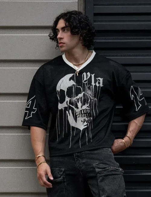 Summer new YA Trendy Brand Super Large T-shirt Men Sports Fitness Quick drying Breathable Large Mesh Printed Short Sleeve Top