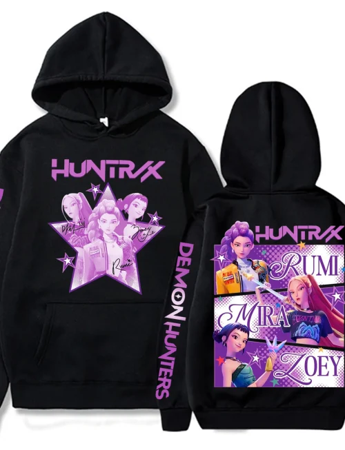 Harajuku Kpop Demon Hunters Graphic Hoodie Mira Rumi Zoey Huntrix Print Hooded Pullover Man Woman Fans Gift Casual Sweatshirt