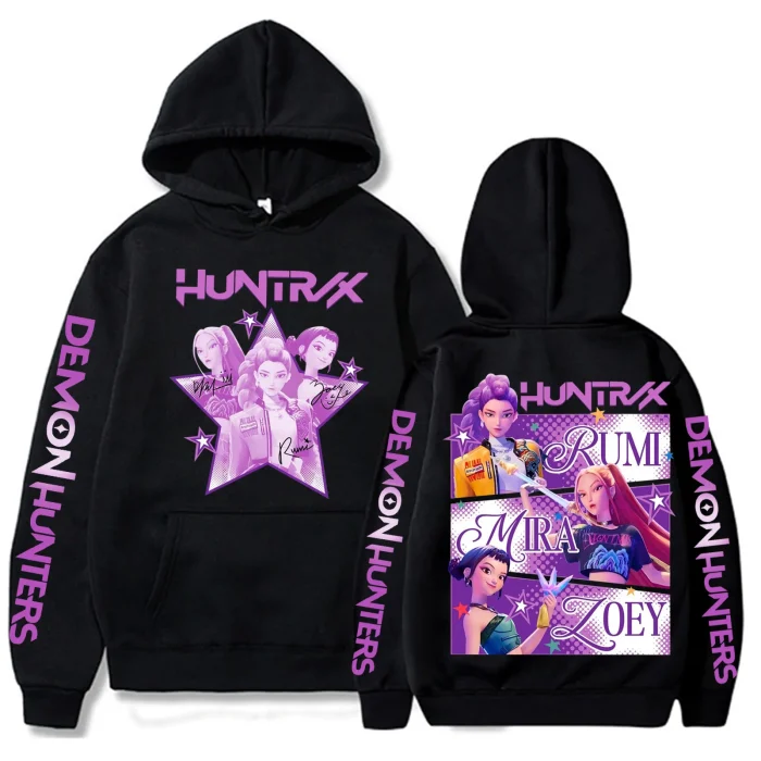 Harajuku Kpop Demon Hunters Graphic Hoodie Mira Rumi Zoey Huntrix Print Hooded Pullover Man Woman Fans Gift Casual Sweatshirt