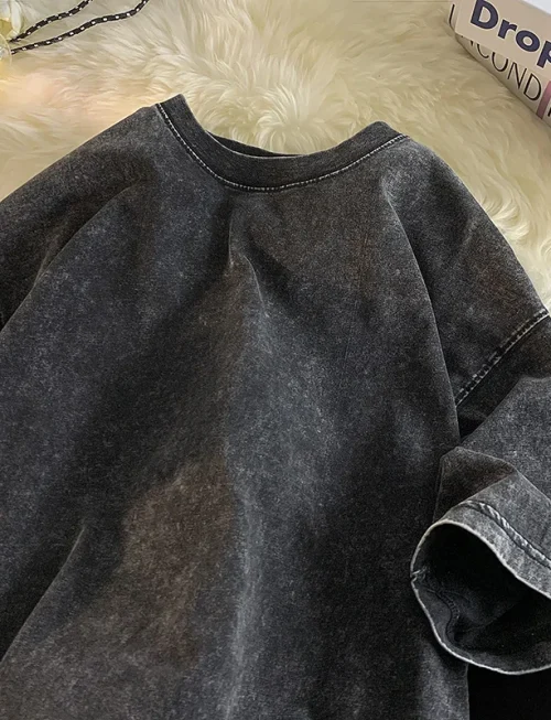 Quality Oversized Acid Washed Y2K T Shirt men Vintage T-shirts Streetwear Mineral Wash Tee Shirts boy Loose Luxury Brand Tops