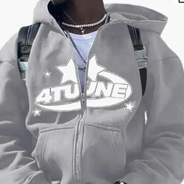New Clothes Star Letter Print Retro Oversized Hoodie Women Y2K Street Hip-Hop Color Harajuku Casual Zipper Women Sweatshirt - Image 6
