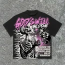 American Retro God's Will Skull Retro Pattern Cotton T-shirt Printed Graphic Men and Women Y2K Oversized T-shirt Street Wear