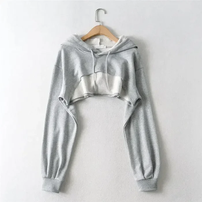 Hoodie Female Hoodie Personality Irregular Crop Ultra Short Style Long Sleeve Top Female Drop Shipping Sweatshirt Y2k Clothes - Image 2