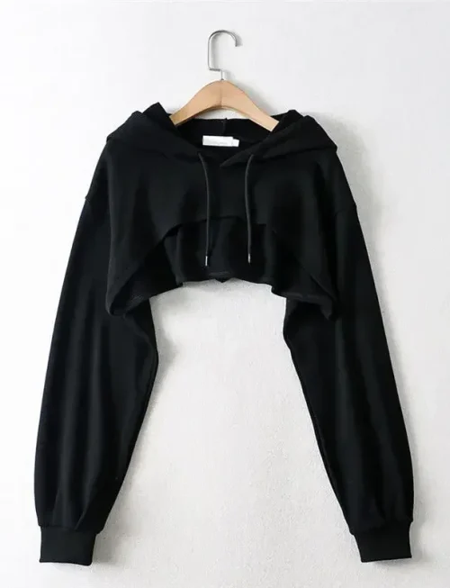 Hoodie Female Hoodie Personality Irregular Crop Ultra Short Style Long Sleeve Top Female Drop Shipping Sweatshirt Y2k Clothes