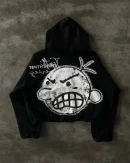 Y2K Black Fur Collar Zipper Sweatshirt Hoodie Sexy Women Sweatshirt Harajuku Goth Letter Graphic Print Slim Coat Winter Clothes