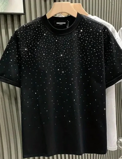 New Luxury Men's T-shirt Hot Diamond Printed Half Sleeve Fashion Round Neck Casual Summer High-end Men Tops T Shirts