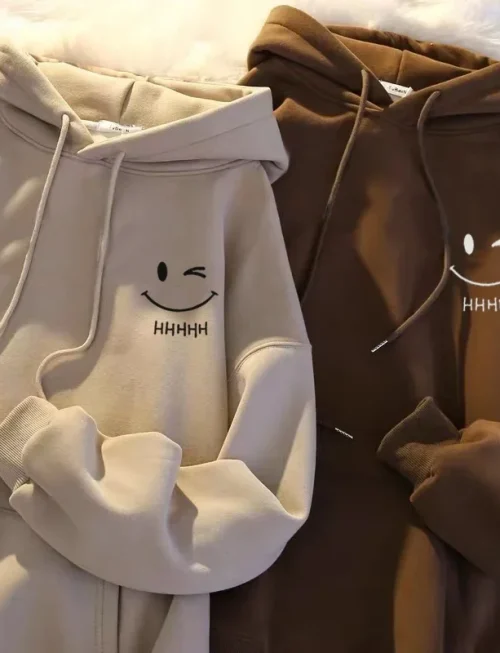 Women's Smiling Face Funny Fashion Couple Hooded Sweater American Heavyweight Loose Thickened Cashmere Boys' Hoodie Pullover Top