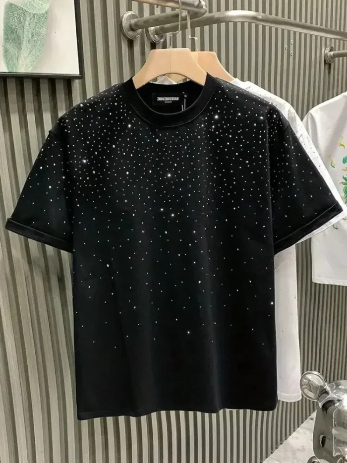 New Luxury Men's T-shirt Hot Diamond Printed Half Sleeve Fashion Round Neck Casual Summer High-end Men Tops T Shirts - Image 6